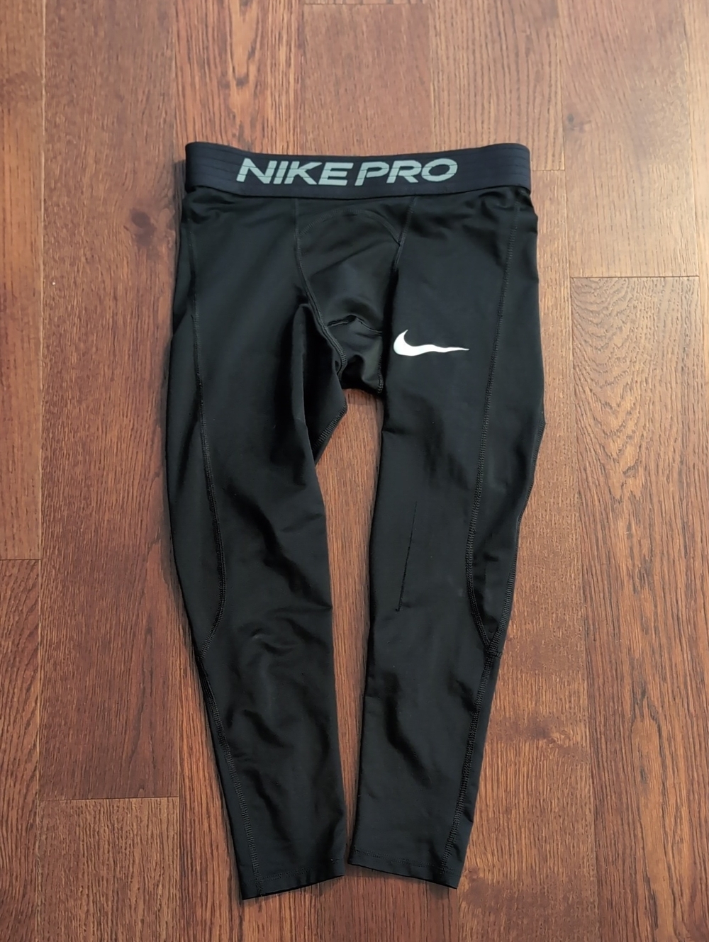 NikePro Black Athletic Compression Tights with White Swoosh